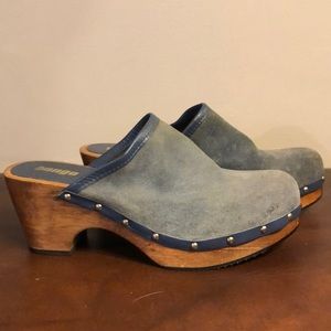 Studded Suede Wooden Clogs